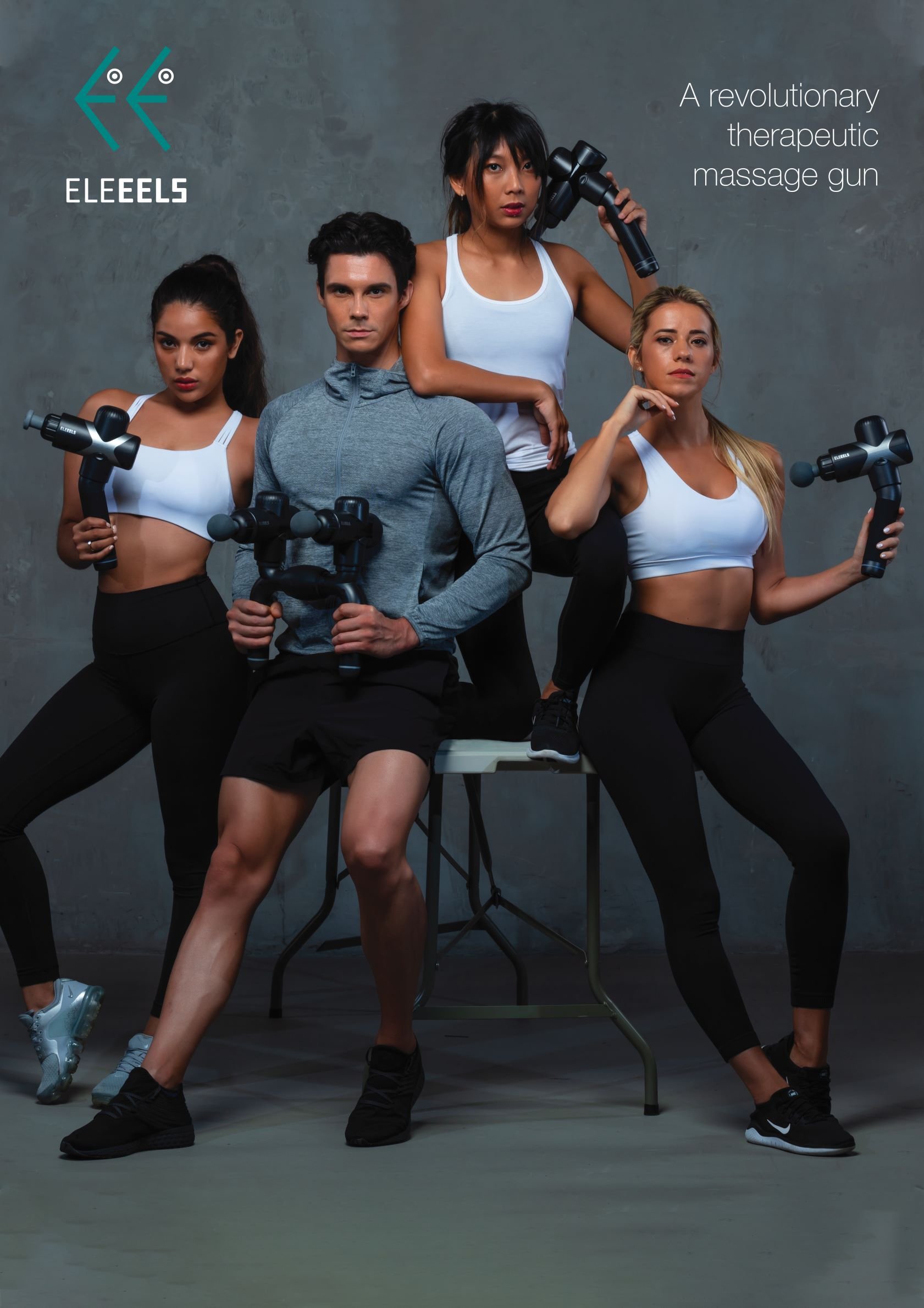 ELEEELS X1-T WHITE THERAPY GUN MASSAGE, 4 APPLICATORS, 6 SPEED