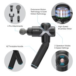 ELEEELS X1-T BLACK THERAPY GUN MASSAGE, 4 APPLICATORS, 6 SPEED